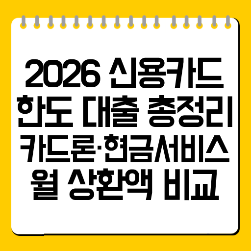 2026 신용카드 한도 대출 총정리|카드론·현금서비스·월 상환액 비교